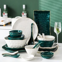 high fashion green nordic ceramic plate tableware set dinnerware set porcelain plate soup bowl set modern style wholesale