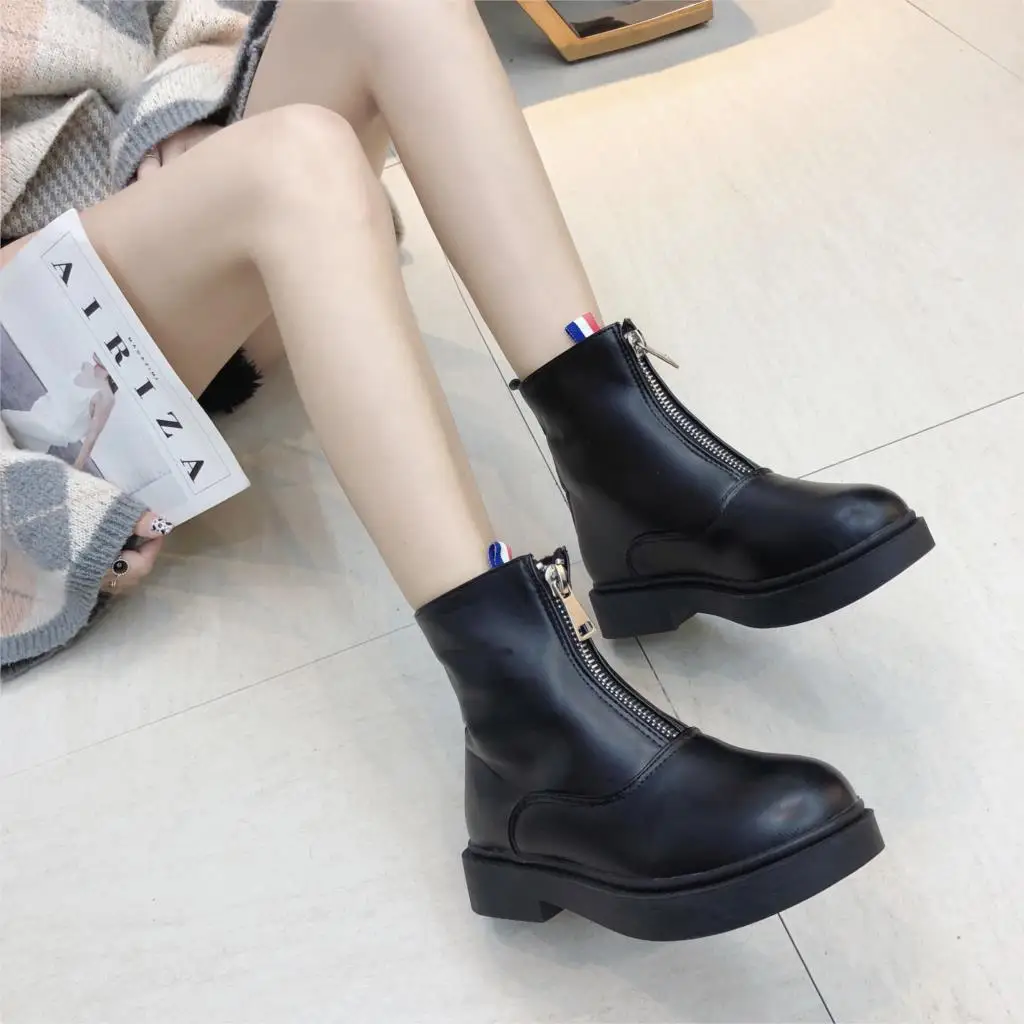 Новинка 2019 года Сезон Зима Модные ботильоны из искусственной кожи высокого