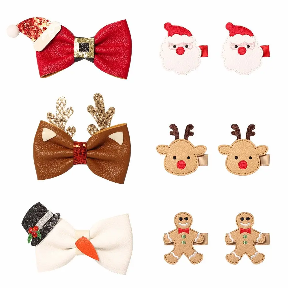 

Christmas Sweetheart Party Hair Accessories Leather Bow Hair Clip Santa Claus Elk Christmas Hat Hairpin Hair Accessories