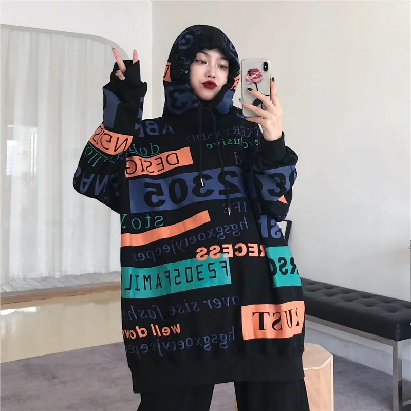 

Fashion Streetwear Women'S Hoodie Fall/Winter Plus Cashmere Kpop Hip-Hop Sweatshirt Letter Numbers Casual Long-Sleeved Pullover