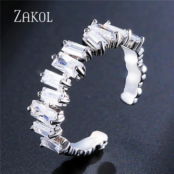 White Ring Модные черные браслеты ZAKOL с кубическим цирконием, модные браслеты-манжеты для женщин и девушек, вечерние ювелирные изделия на свадьбу FSBP154 - Окраска металла: White Ring