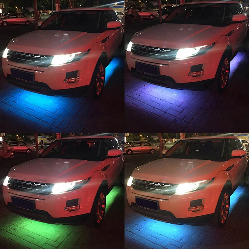 4 шт., 12 В, IP65, Bluetooth, управление, цветовая RGB Светодиодная лента под автомобилем, 90 120 см, неоновая лампа
