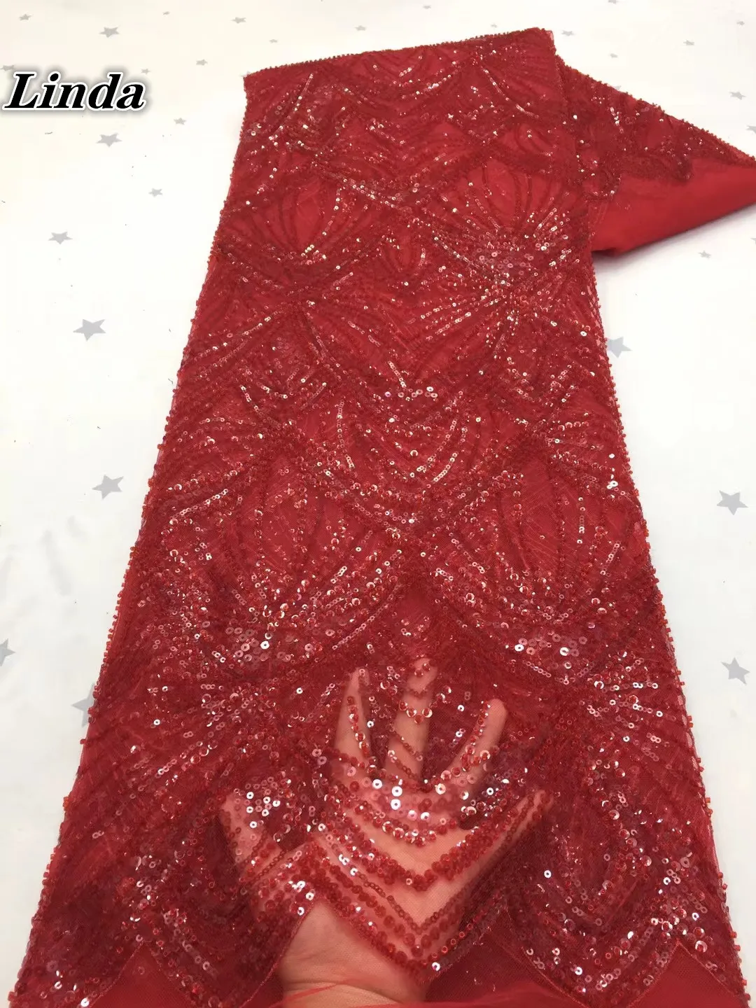 

Latest Embroidery African Sequin Lace Fabric 5 Yards High Quality Nigerian Bead Women Wedding Asoebi French Tulle Lace Material