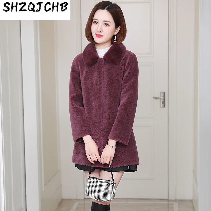 

SHZQ стринди из овечьей шерсти Женское пальто средней и длинной шерсти цельное пальто из гранулированной шерсти Корейская версия