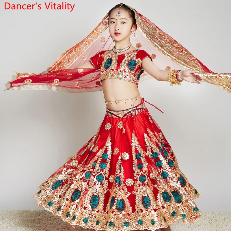 Индийская танцевальная одежда с вышивкой топ блестками юбка вуалью брюки