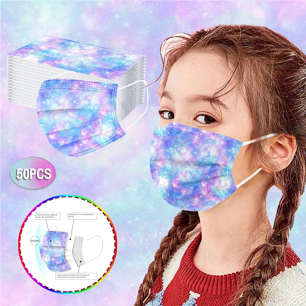 

50pc Kids Starry Face Masks Cute Disposable 3ply Sky Printed Child Baby Children Pm2.5 Protection Mask Masque Decoration