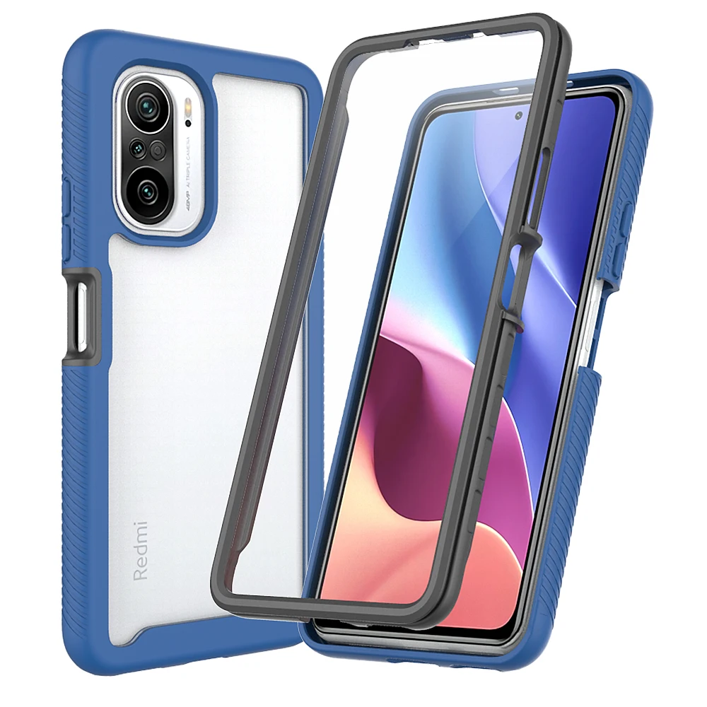 

For Xiaomi Mi POCO F3 M3 X3 NFC 10T Redmi K40 Note 10 Pro 10S Case Two Layer Structure PC + TPU + Screen Protector Film Cover
