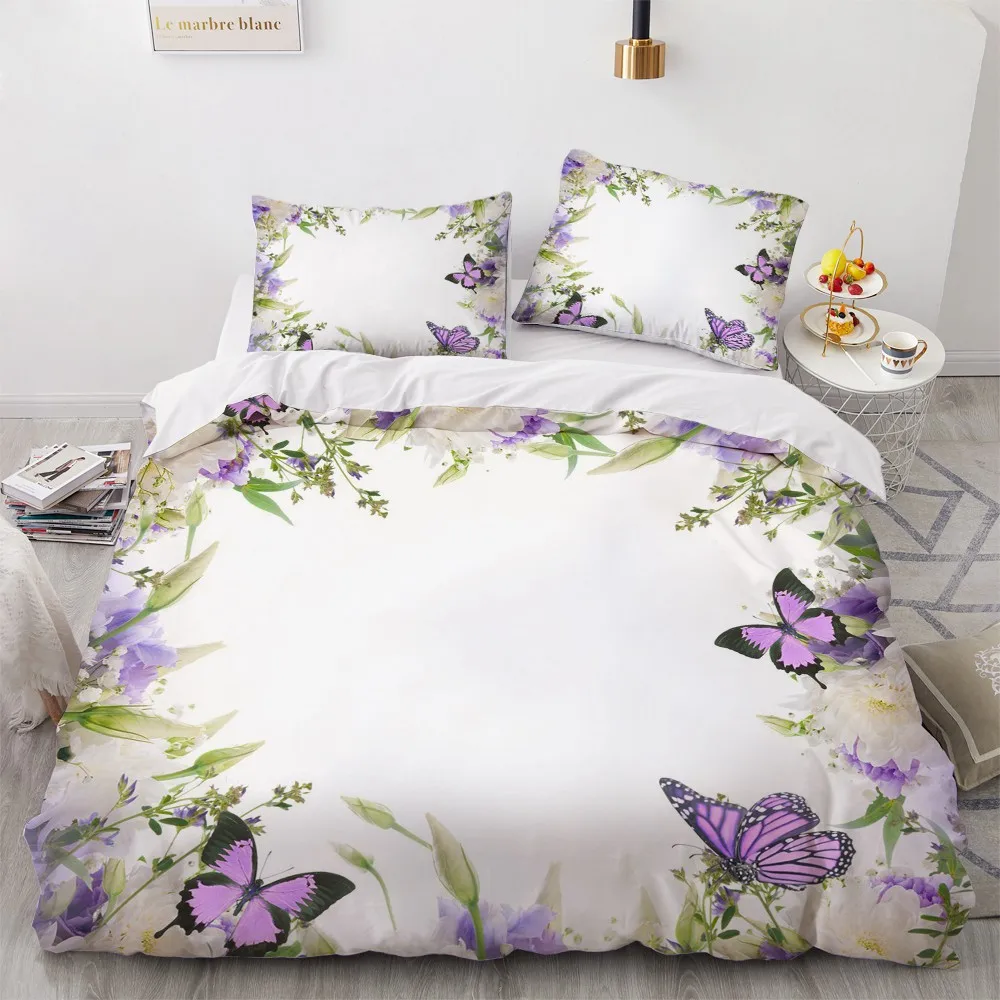 

3D Rose Beddings Custom Design Flower Quilt Cover Sets Purple Comforther Covers Pillow Covers 200*230cm Full Twin Double Size