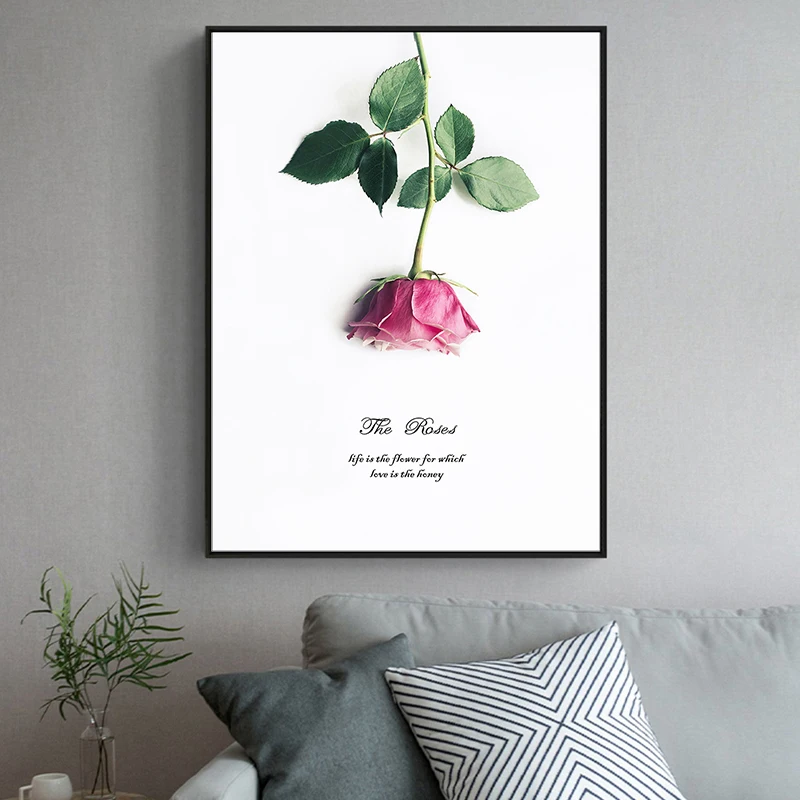 

Nordic Red Pink White Rose Canvas Painting Plant Poster Wall Art Picture Living Room Bedroom Wall decoration Home Decoration
