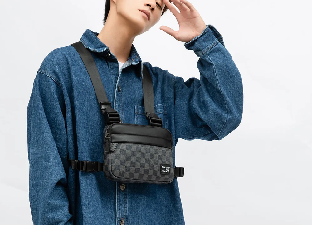 

Fashion Brand Designer Chest Bag Men Casual Function Outdoor Style Chest Pack Plaid Tactical Vest Bag Streetwear Male Waist Bags