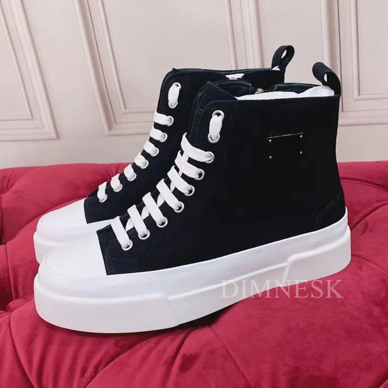 

2021 High Top Flat Thick Sole Canvas Shoes Women Round Toe Lace Up Platform Casual Shoes Spring Breathable Walking Shoes Female