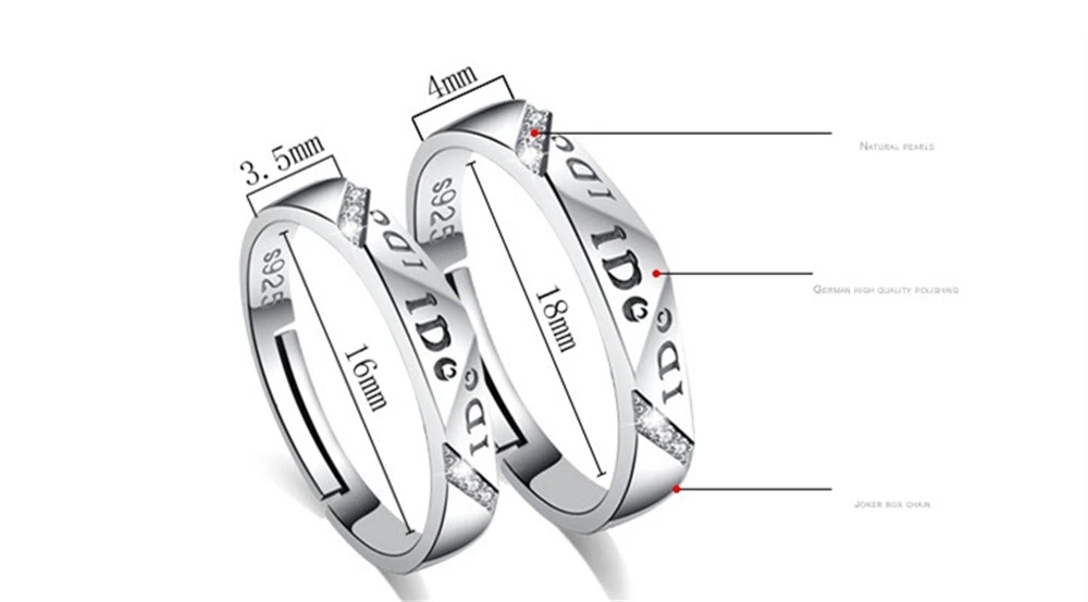 

Brand Fashion Silver Jewelry Darling Lettering Custom Couple Ring Simple Open Adjustable Ring Male Female Models Exquisite Gift