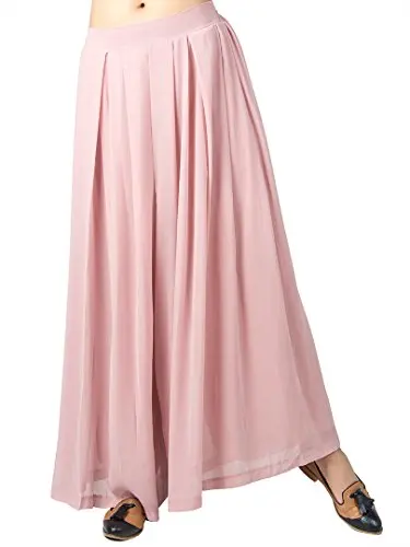 

Customize Women's Chiffon Pleated Plain Elastic Waist Wide Leg Pants Palazzo Culottes Trousers