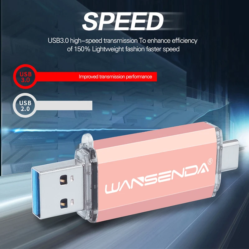 WANSENDA 2 в 1 флеш накопитель USB 3 0 Type C Флешка 512 ГБ 256 128 Гб OTG 64 32 карта памяти для