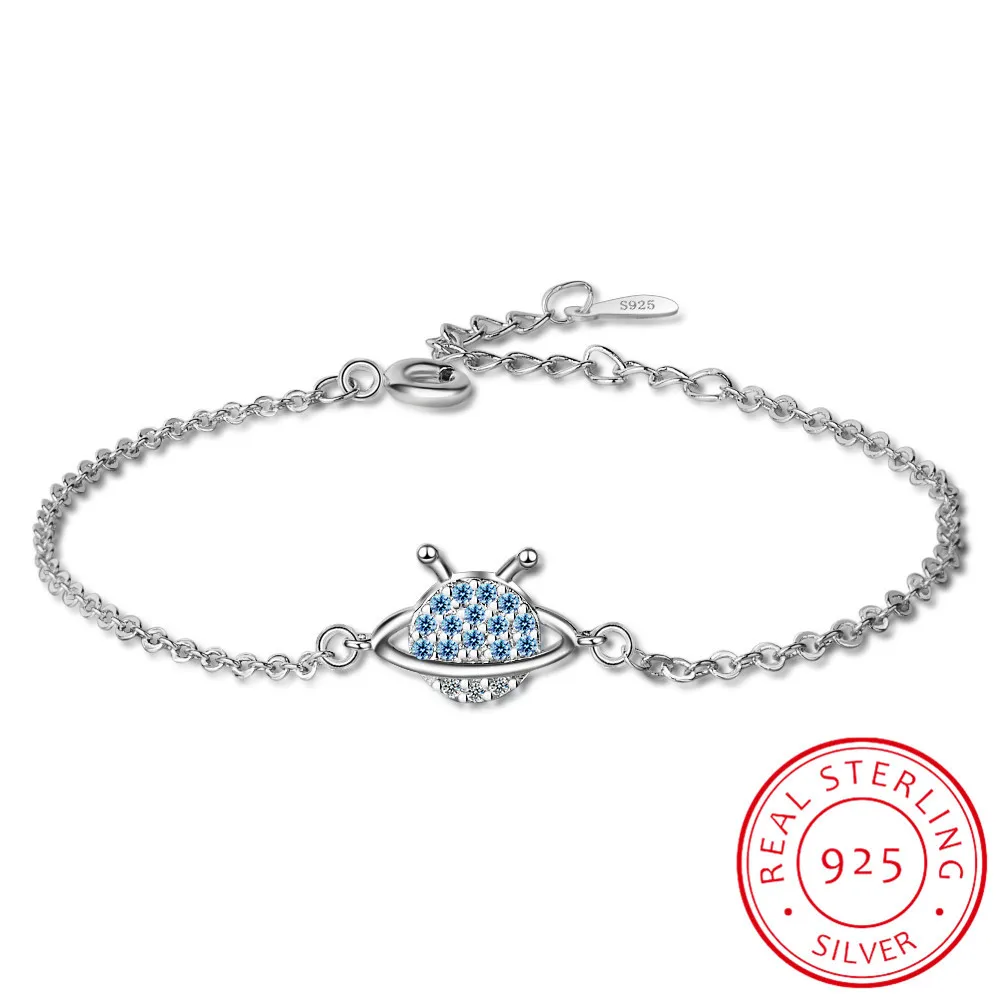 Женский браслет из серебра 2019 пробы с подвесками в виде синей звезды планет