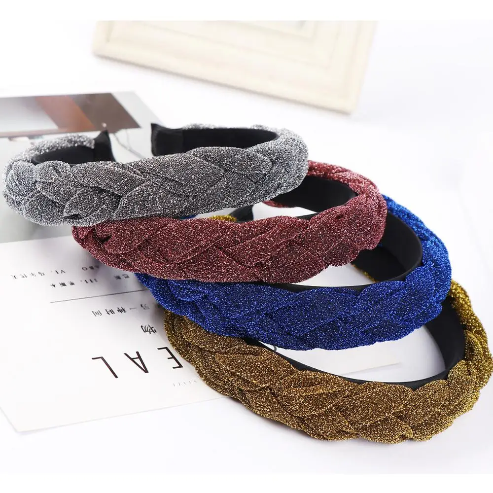 Ободок для волос женский Плетеный модный однотонный ободок из блестящего шелка с