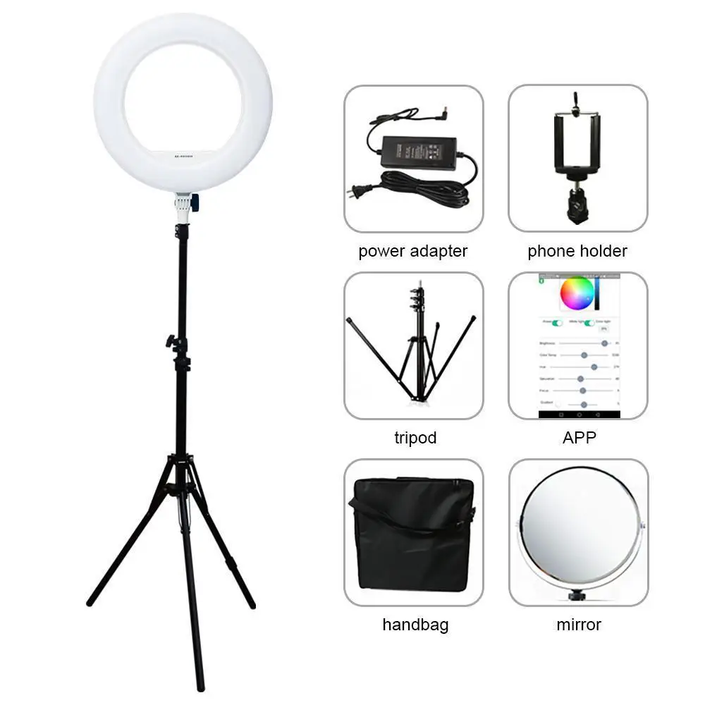 

Yidoblo QS-480DII Bluetooth APP Control Photography Ring lamp 18" 480PCS LED Ring Light Warm & Cold Color Adjustable Ring Lamp