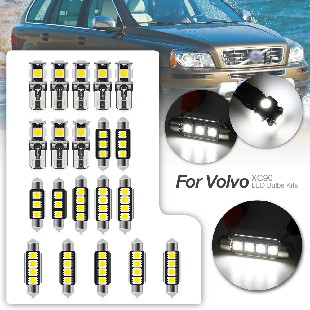 

20pcs No Error White Canbus LED Light Car Bulbs For 2002-2011 Volvo XC90 Map Dome Trunk License Plate Lamp Interior Package Kit