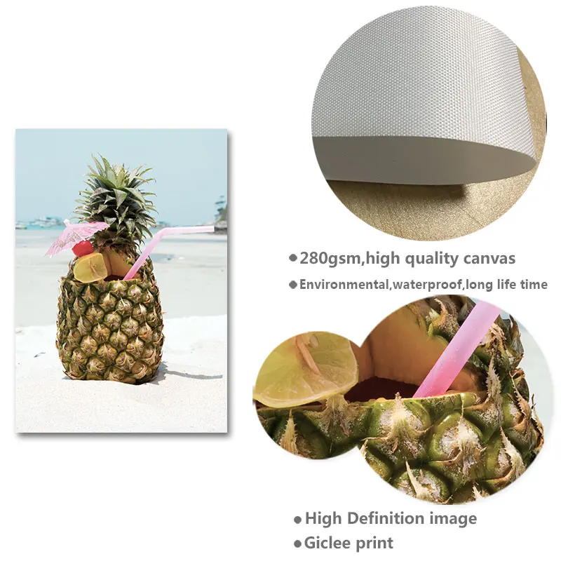 Тропический яркая пляжная ананас плакат с велосипедом пейзаж Картина на холсте
