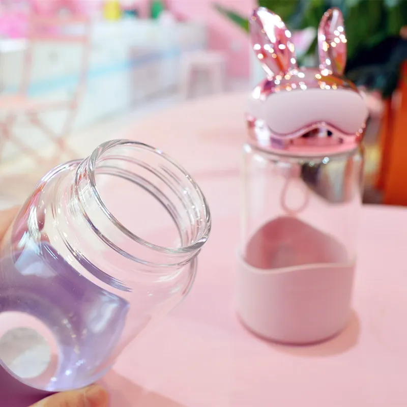 Креативная мультяшная бутылка для воды с кроличьими ушками стеклянная