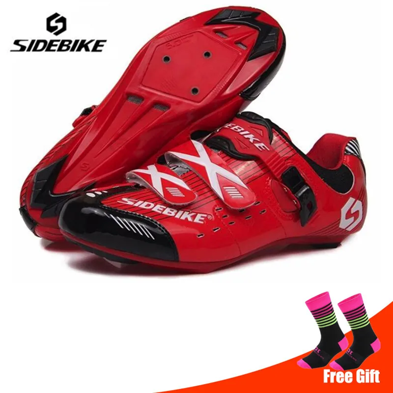 add socks SIDEBIKE/Мужская обувь для велоспорта; комплект с педалью; sapatilha ciclismo; обувь для гоночного велосипеда; самоблокирующиеся велосипедные кроссовки; спортивная профессиональная обувь - Цвет: add socks