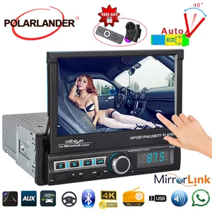 Автомобильный Выдвижной Автомобильный мультимедийный проигрыватель MP5 с 7-дюймовым дисплеем, поддержка Bluetooth, громкой связи, видеоплеер Mirrorlink для Android 9, USB