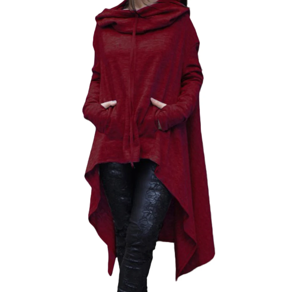 Women Winter Casual long hooded pocket irregular coat Coats Long Sleeve Lady Loose Cloth | Женская одежда
