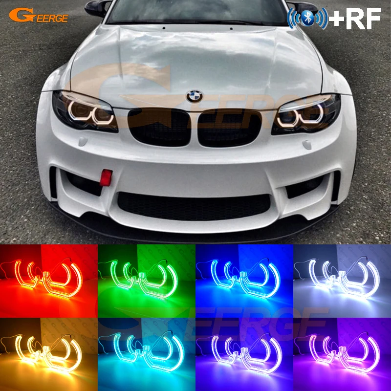 

For BMW 1 Series E82 E88 E87 E81 Xenon headlight Day Light RF remote Bluetooth APP DTM M4 Style RGB LED Angel Eyes halo rings