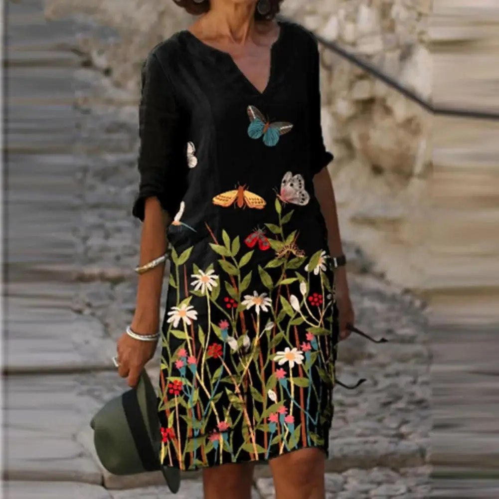 

Fashion Loose Dress Soft Casual Dress Half Sleeve Simple Mid-length Dress