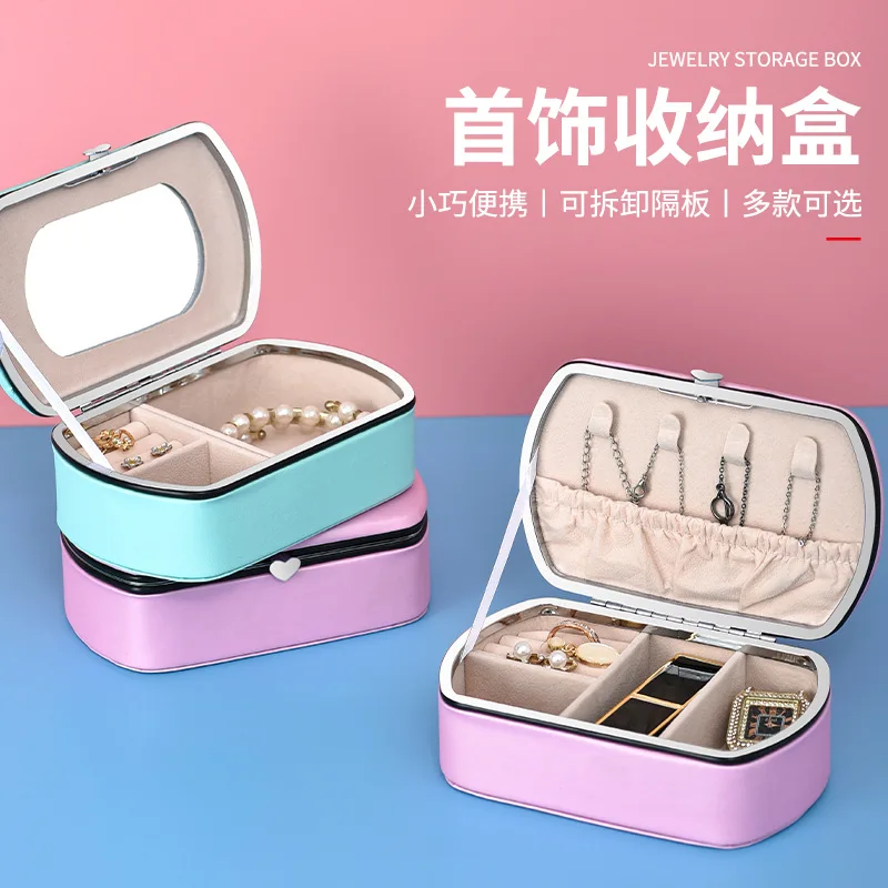 

New 2021 Leather Portable Jewelry Box Double Simple Earrings Ring Jewelry Casket Jewelry Packaging DisplayJewelry Storage Box