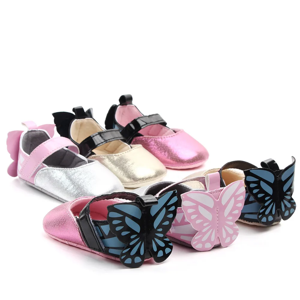 

New Baby Girl Princess Shoes Newborn First Walkers Infant Crib Shoe Sweet Butterfly Toddler Soft Sole Leather Flats 1 Year Shoes