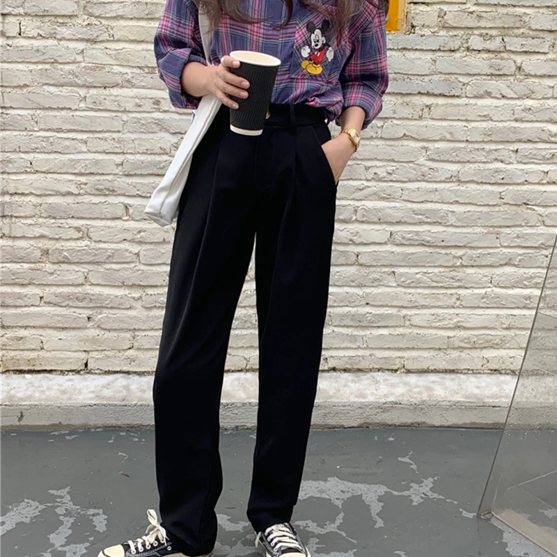 

New 2021 Summer Women Pants Fashion High Waist Loose Straight Formal Trousers Vintage Female Elegant Office Lady Pants