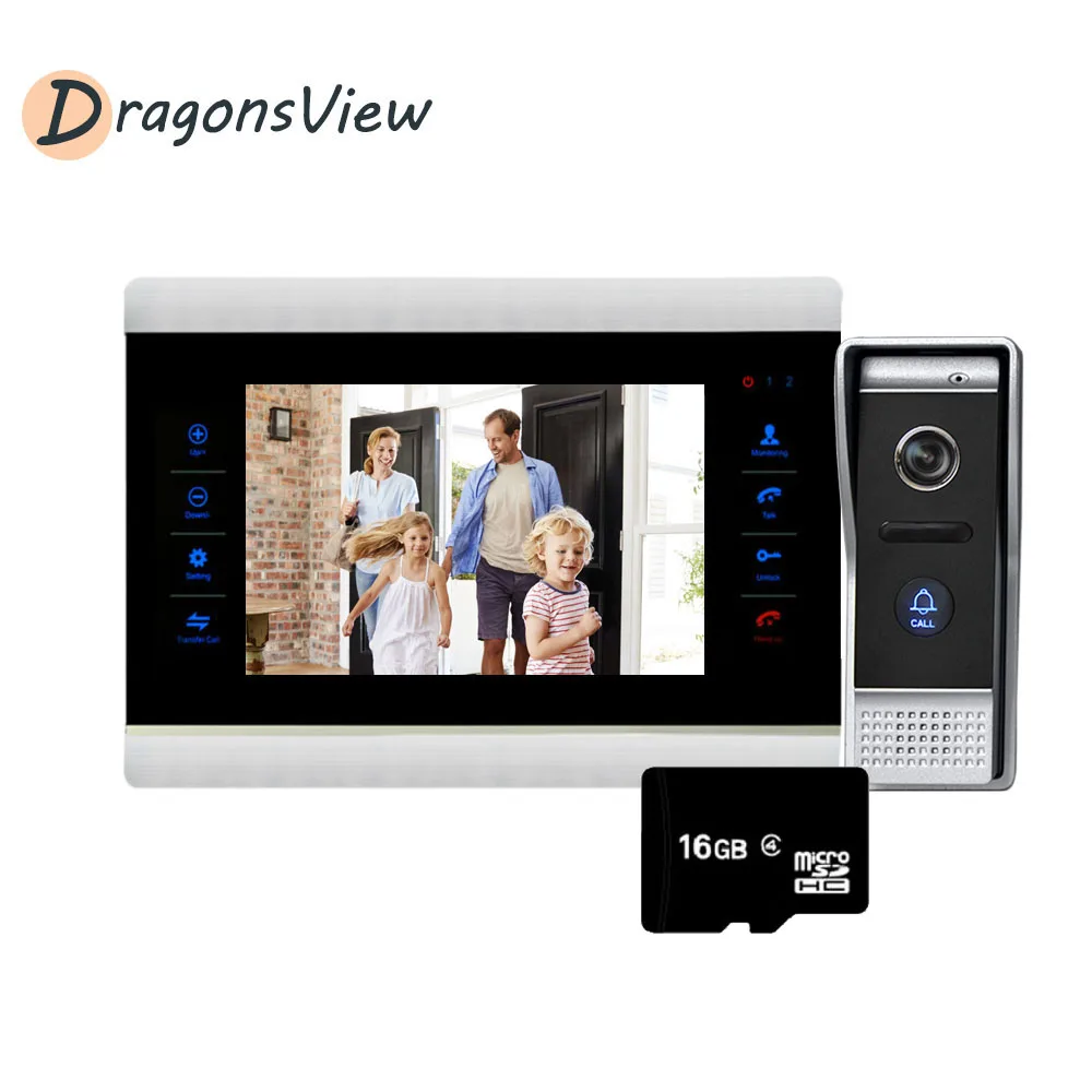 

DragonsView 7'' Color Video Door Phone Video Intercom Doorbell Camera 1200TVL with Motion Sensor Include 16GB SD Card
