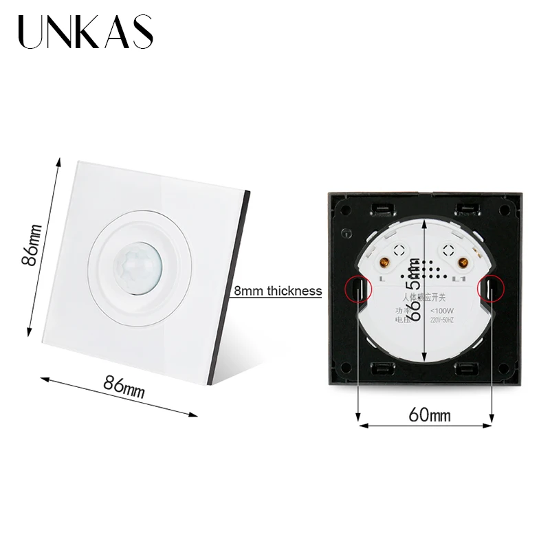 UNKAS Британский стандарт Knight Белый кристаллический стеклянный серый Панель AC 220 ~