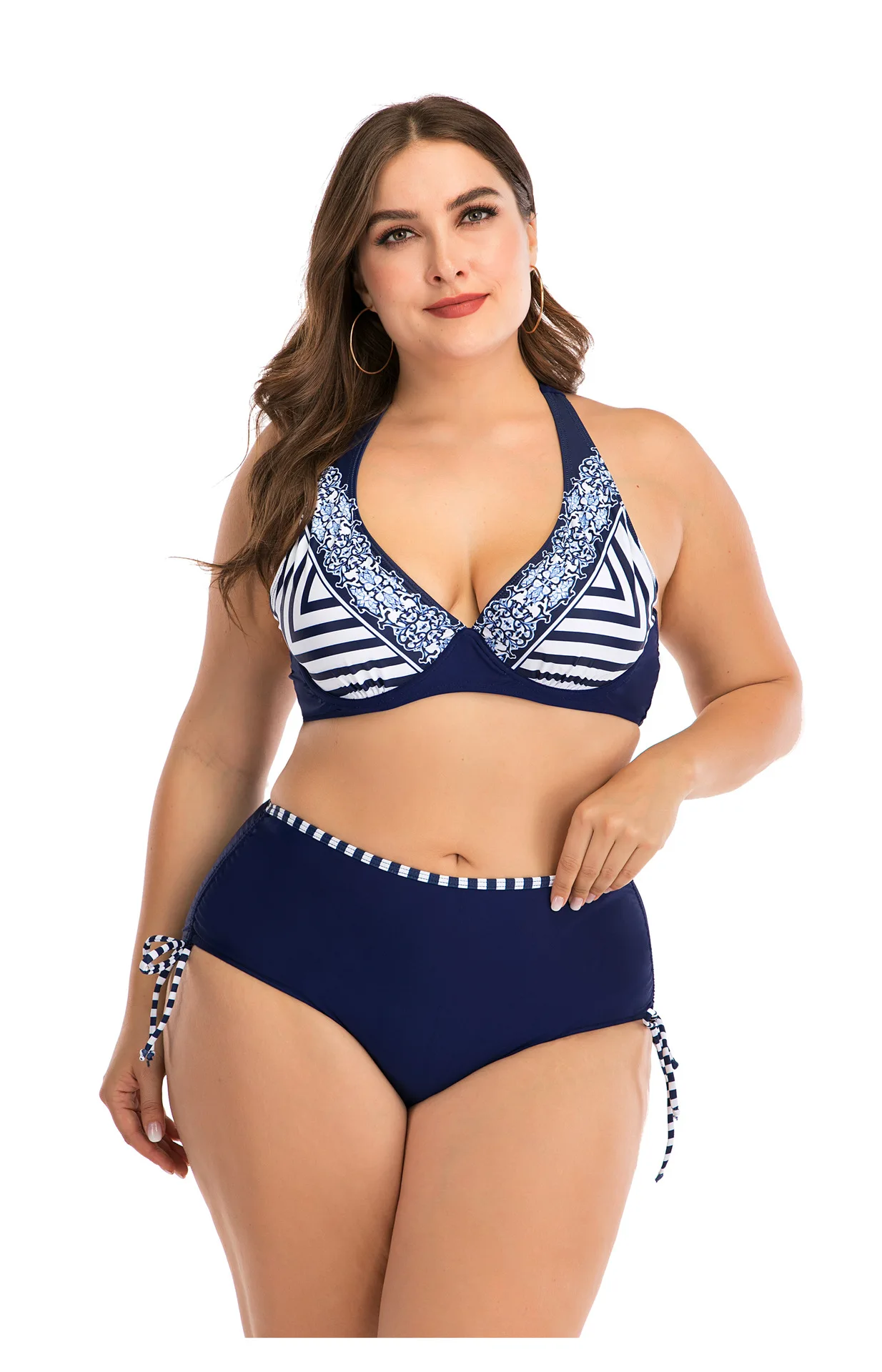 Бикини SEBOWEL женское с синим принтом купальный костюм из 2 предметов на шнуровке
