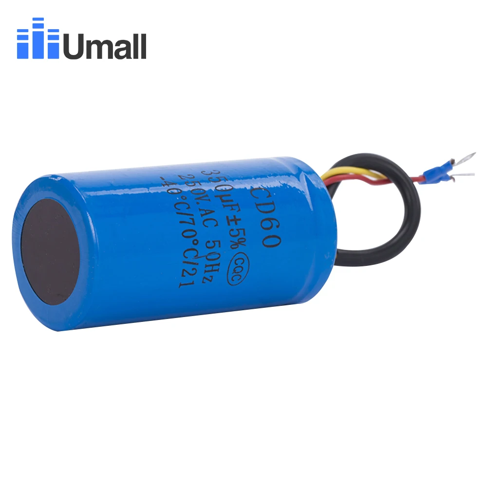 CD60 350 мкФ 250V AC пусковой конденсатор для сверхмощного электрического двигателя Воздушный компрессор красный желтый два провода