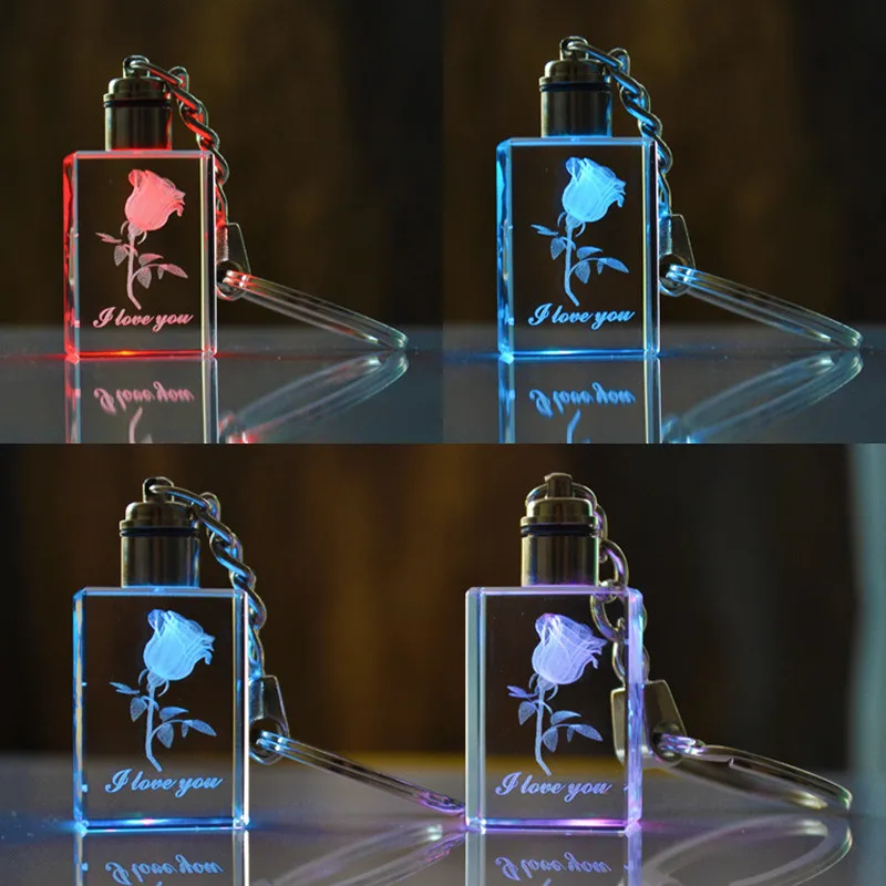 3D лазерная гравировка Кристалл Роза брелок с изображением светодиодсветильник