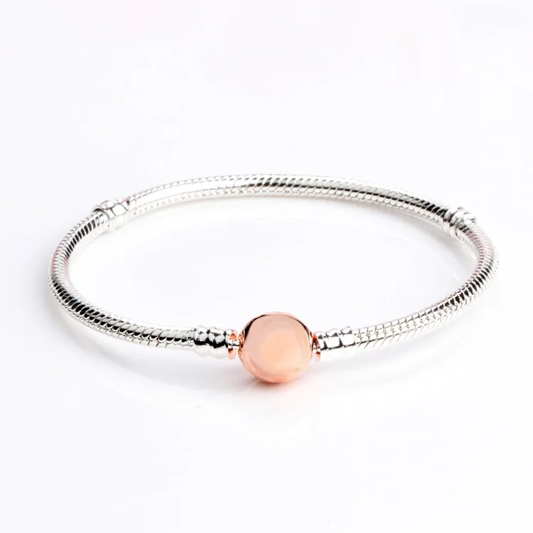 

Authentic 925 Sterling Silver Pan Bracelet Classic Clasp Snake Bone Rose Gold Logo Bracelet Fit Charm Women Jewelry