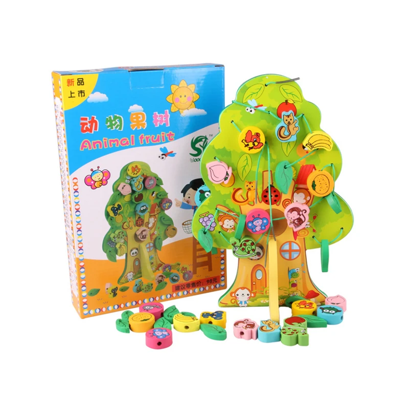 

Animal Fruit Tree House Stringing Beads Children Favor Educational & Learning Toy Baby Birthday Gift 3D DIY Colorful Wooden Toy