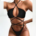 Женский однотонный купальник-бикини, купальник с лямкой через шею, цельный бюстгальтер, купальная одежда, пляжная одежда, Женский танкини, женское бикини