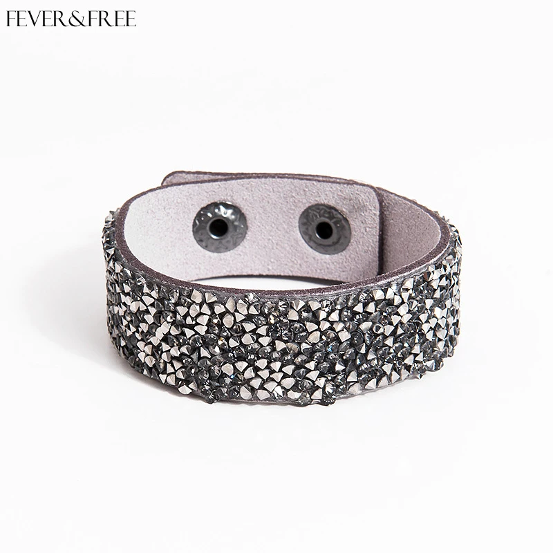 Широкий из искусственной кожи браслет Fever &amp Free роскошные модные стразы с
