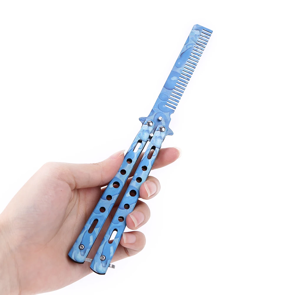 

Yiban New Foldable Butterfly Knife Comb Stainless Steel 3D Color Titanium Comb Practice Training Comb Beard Brushes Hairdressing