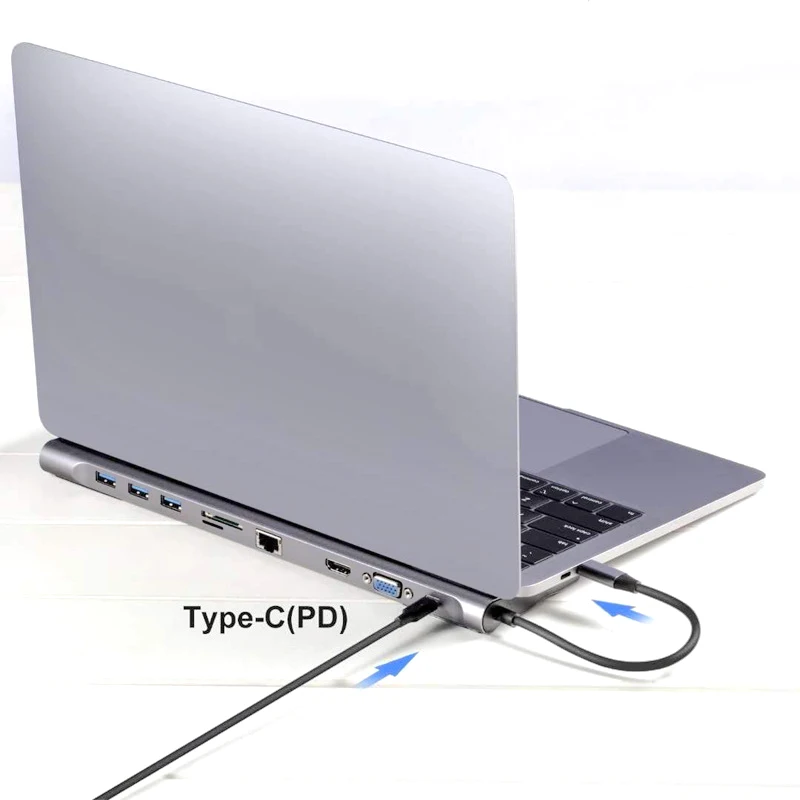 10 в 1 USB C адаптер Тип к HDMI VGA конвертер usb хаб с SD/TF кардридер PD зарядка RJ45 для