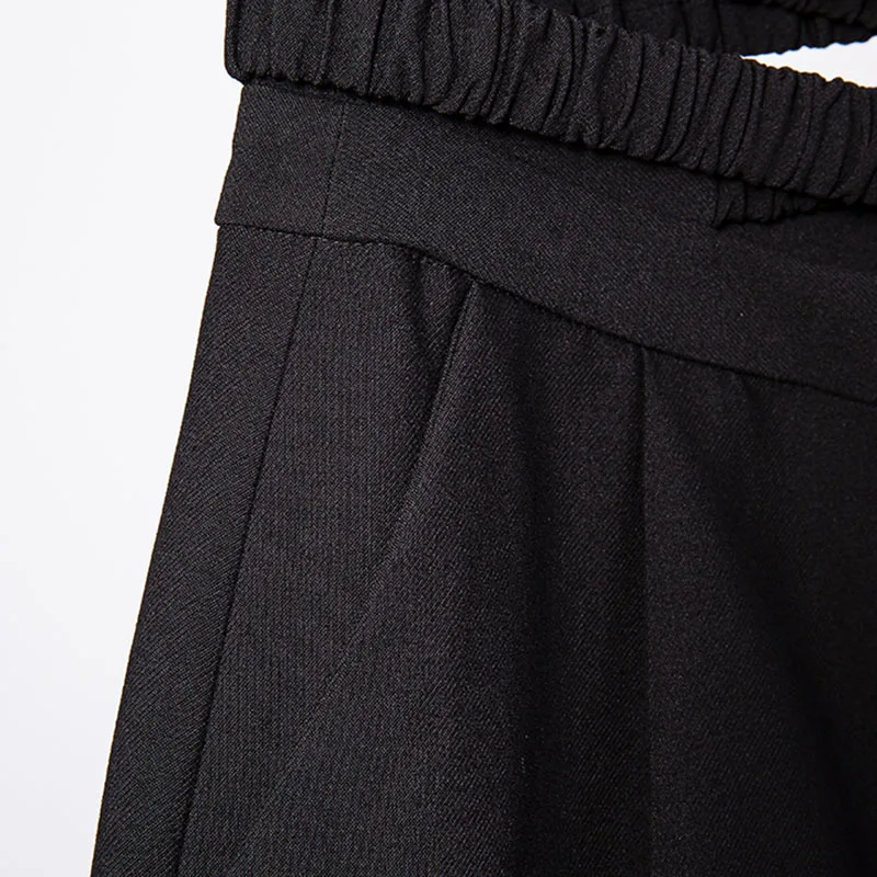 

{DEAT} Women Black Folds Cross Bayonet Belt Wide Leg Shorts New High Waist Slim Fit Trousers Fashion Tide Summer 2021 7D1220