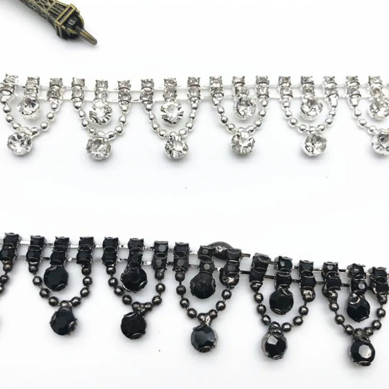 

10 метров, зимний и осенний женский свитер, стильный прозрачный черный стразы отделка сияющие хрустальные бусины декоративного камня цепи о...