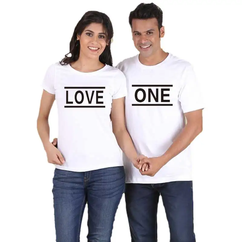 one love couple matching clothes for lovers t shirt cotton summer harajuku vintage women tops letter streetwear tees | Женская одежда