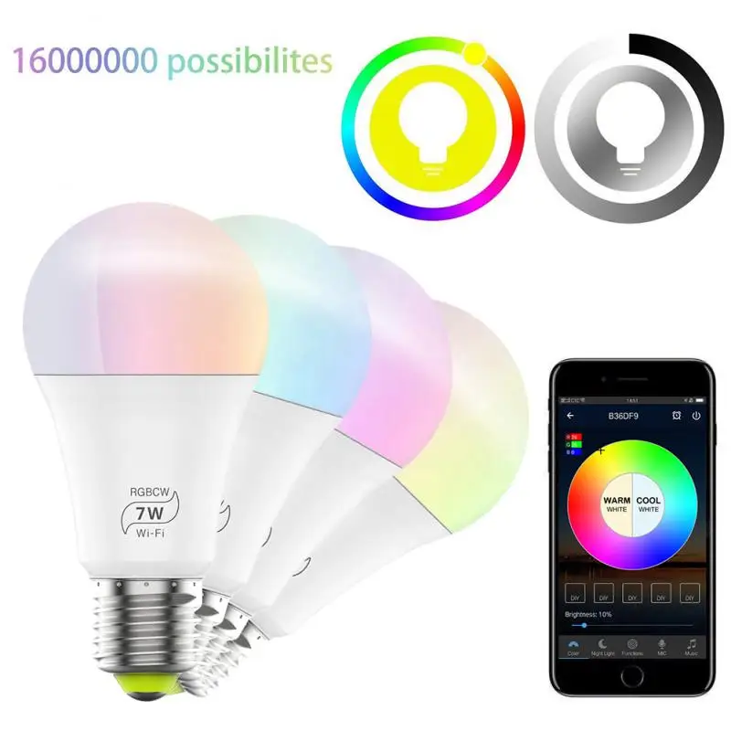 1 шт. RGB светодиодный лампочка 4 5 Вт 7 11 E27 Wifi умная совместимая с IOS/Android приложение
