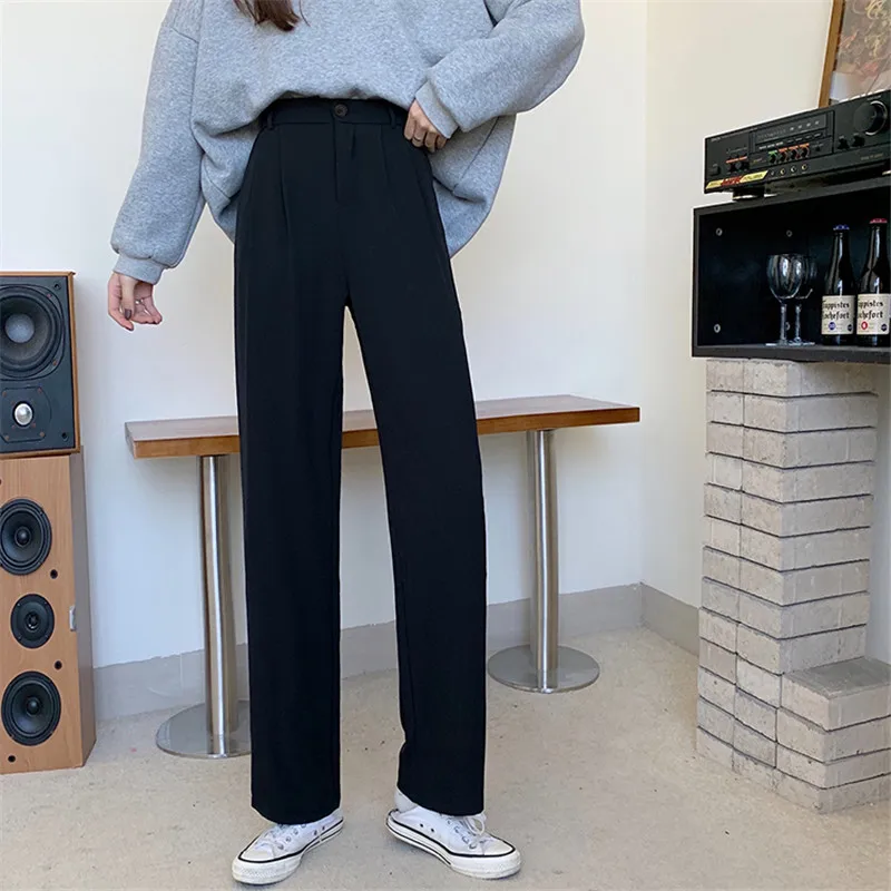 

2021 spring new elastic waist pants high waist drape black loose straight suit