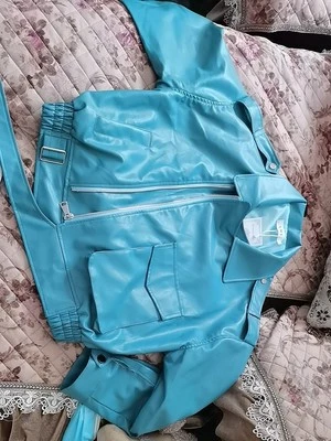 

LANMREM 2021 autumn moto-biker pu leather cool fashion blue short coat with zipper fly and adjustable waist for women 2A796
