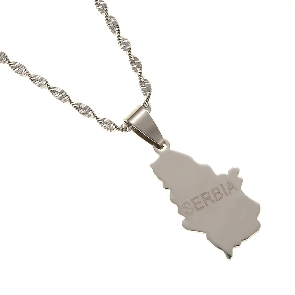 Серебряный цвет из нержавеющей стали сербийский кулон с изображением карты